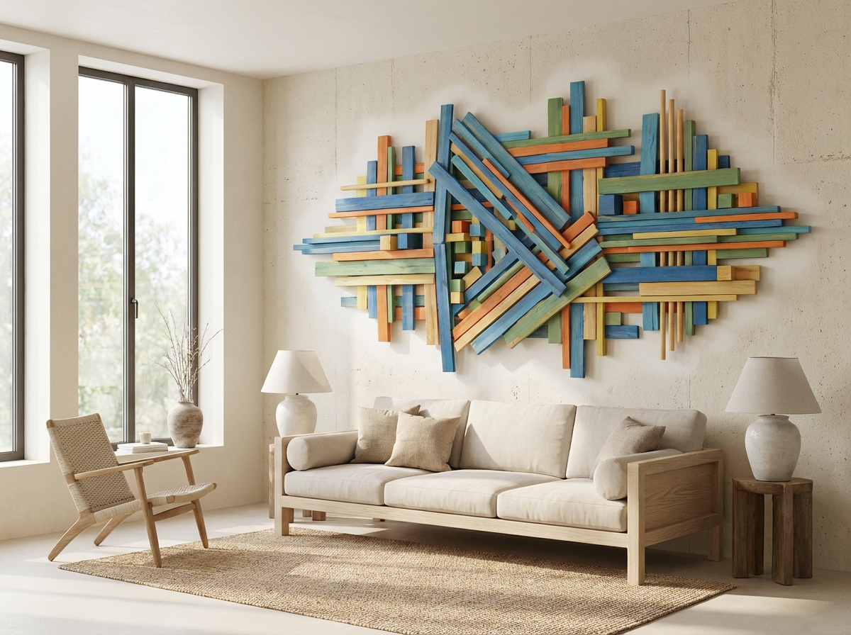 Trendy wooden mosaic wall art for home makeover ideas