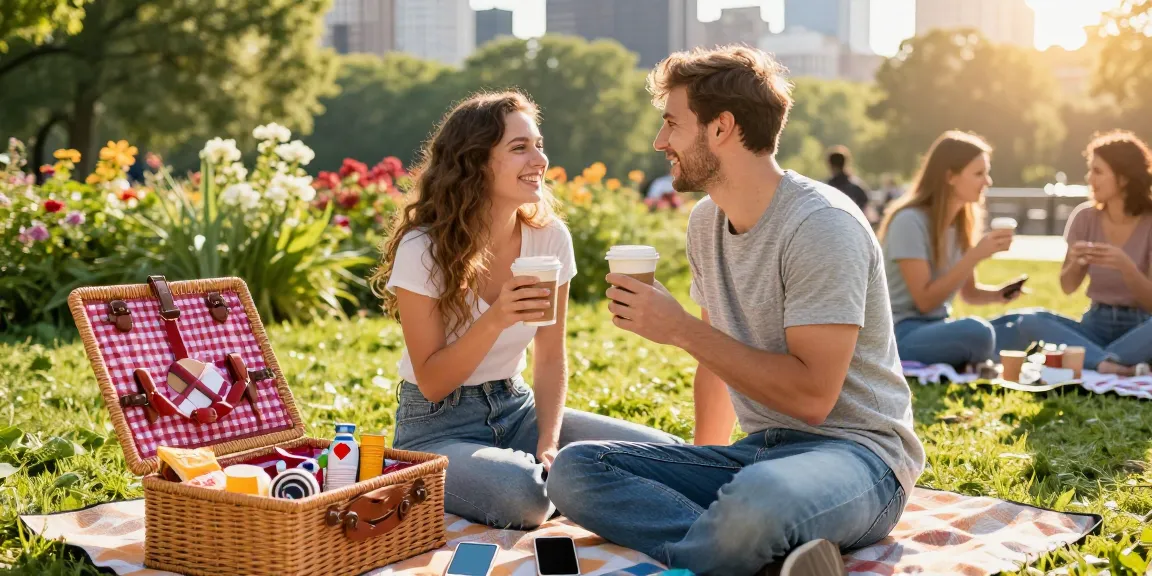 Couple enjoying a date outdoors, showcasing a lively dating atmosphere for Canadian and American singles.