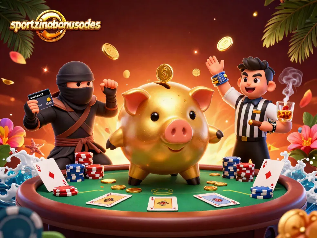 Engage with sportzinobonuscodes for thrilling poker gameplay featuring a piggy bank sumo wrestler!