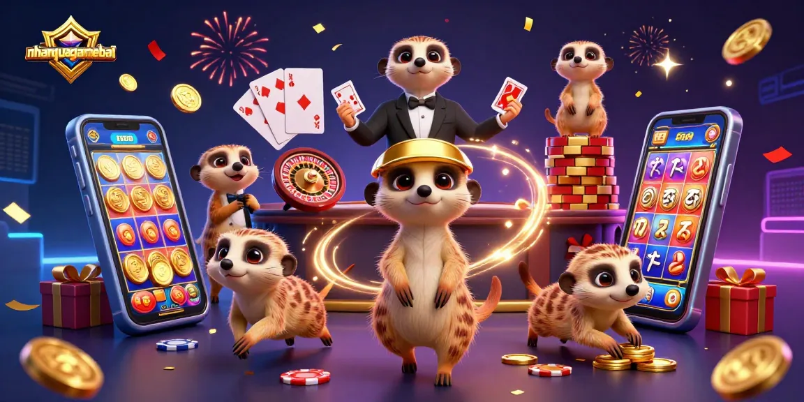 Play thrilling games at nhanquagamebai featuring a vibrant meerkat casino scene.