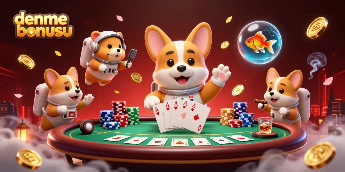 Experience the excitement of deneme bonusu with a vibrant casino scene featuring a floating corgi and dazzling game elements.