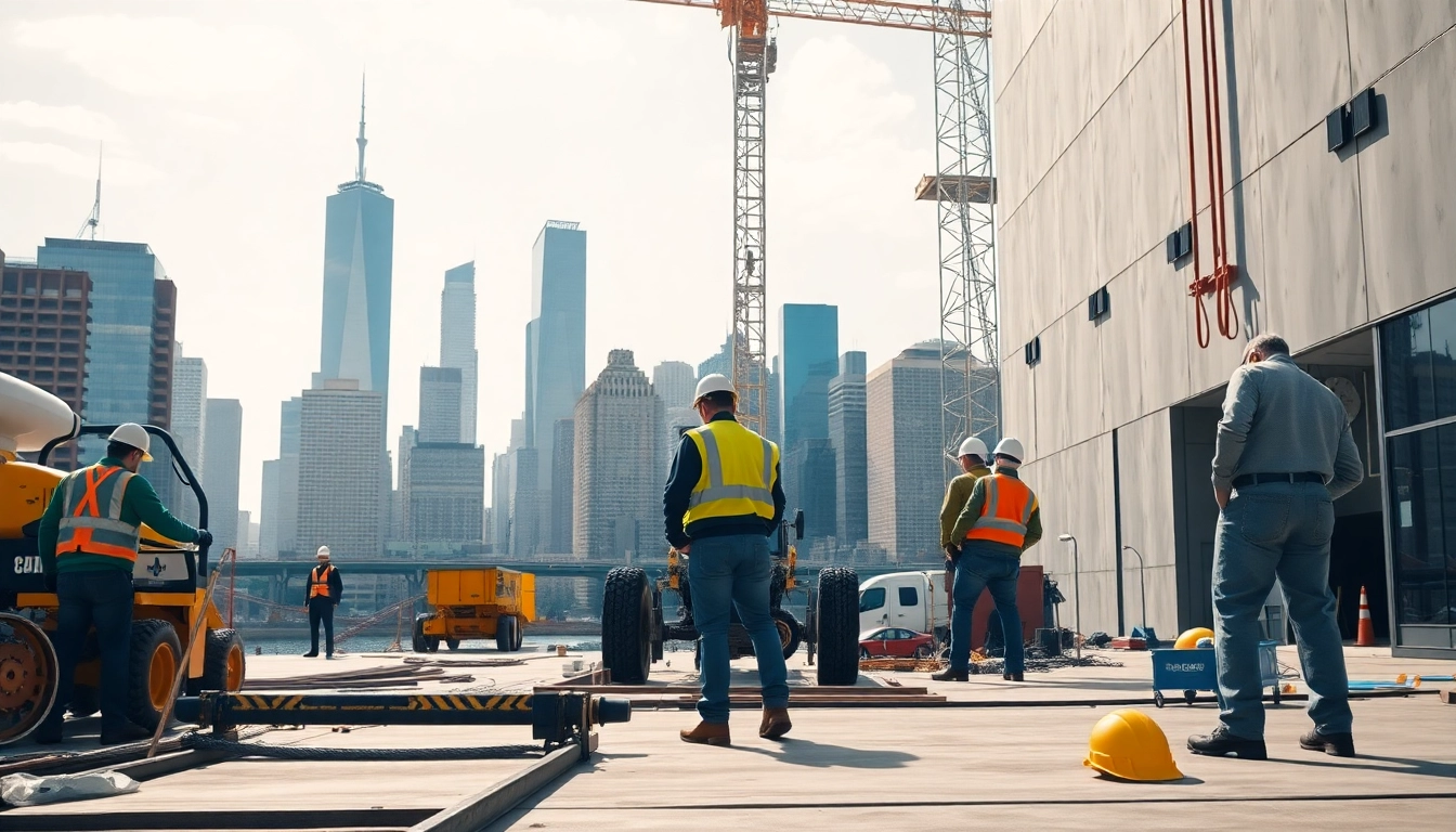 Dynamic New York Commercial General Contractor managing a bustling construction site amidst the NYC skyline.