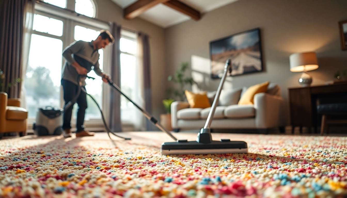 Efficient carpet cleaning carmichael ca in a comfortable home setting showcasing a professional cleaner.