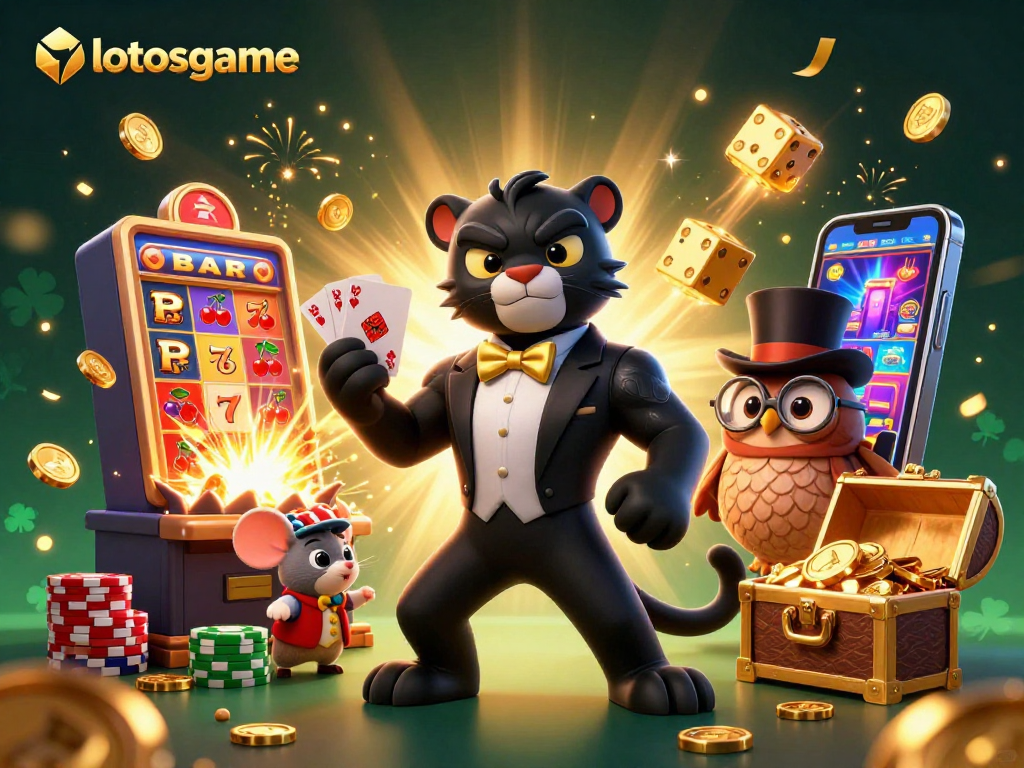 Experience the excitement of lotosgame with vibrant casino 3D characters and jackpot elements in action.