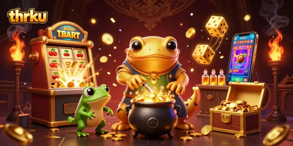 Engage with thrilling casino adventures at thrku while witnessing golden riches in a dynamic scene.