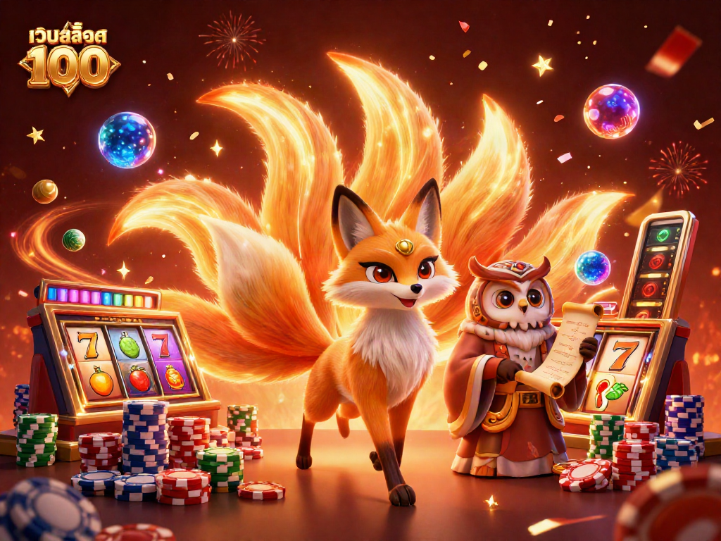 Engage with เว็บสล็อต แท้ 100 เปอร์เซ็นต์ and enjoy vibrant gaming elements featuring lucky icons and slot machines!
