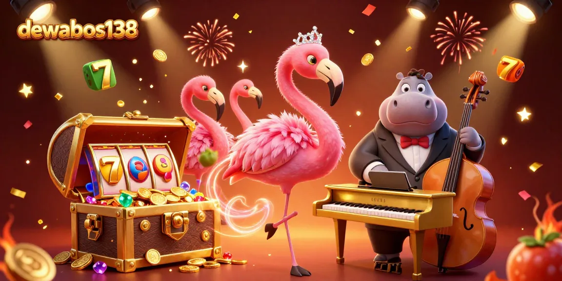 Experience the vibrant world of gambling with dewabos138, showcasing lively characters and casino elements.