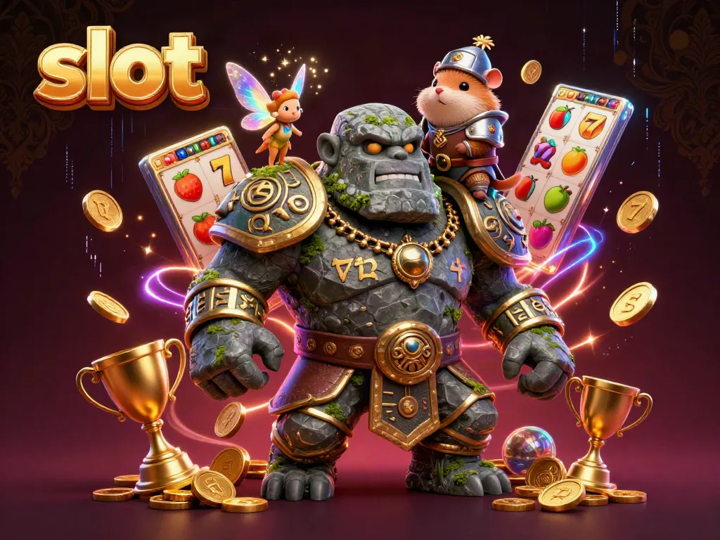 Putar slot dengan batu golem berkilau dan boneka peri menawan.
