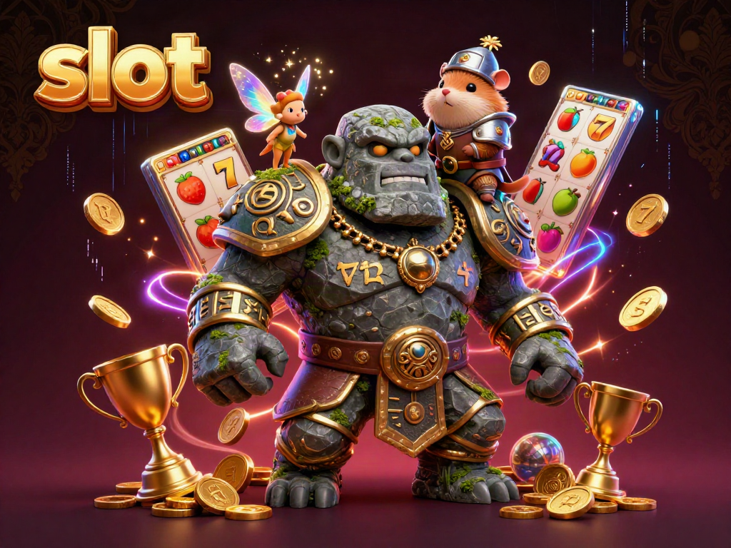 Putar slot dengan batu golem berkilau dan boneka peri menawan.