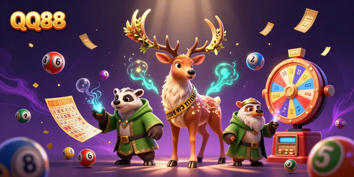 Experience the thrill of QQ88 with a vibrant casino-themed illustration featuring dynamic characters and exciting games.