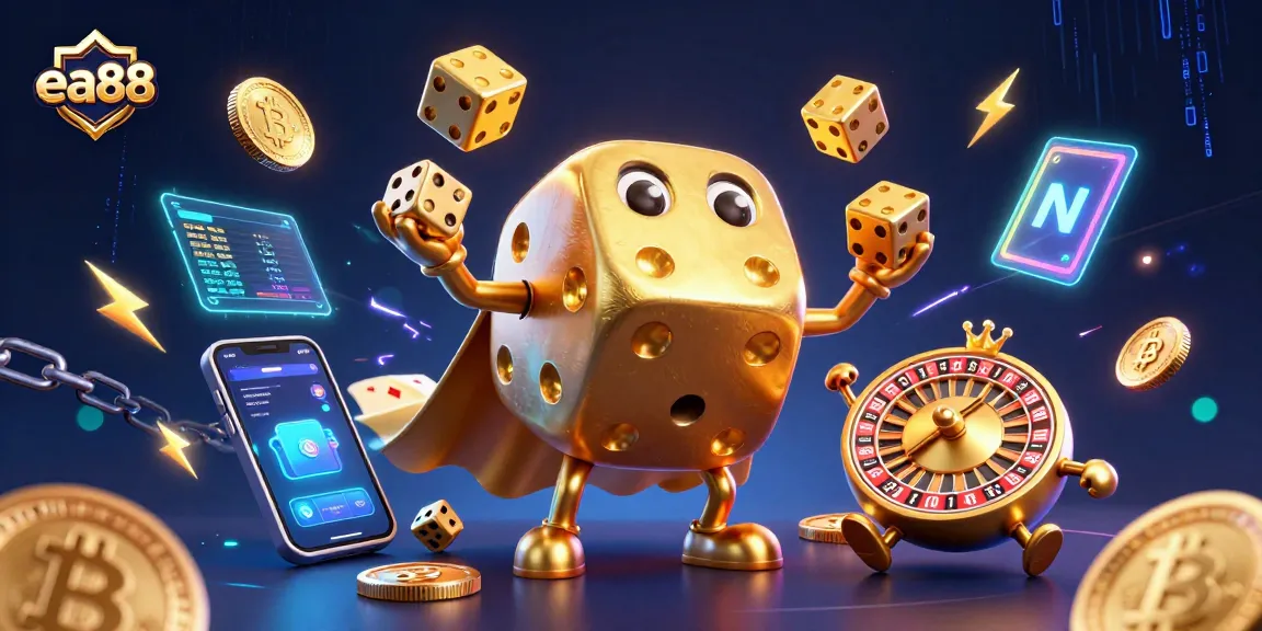 Experience thrilling gameplay at ea88 with golden dice, crypto coins, and dynamic casino elements.