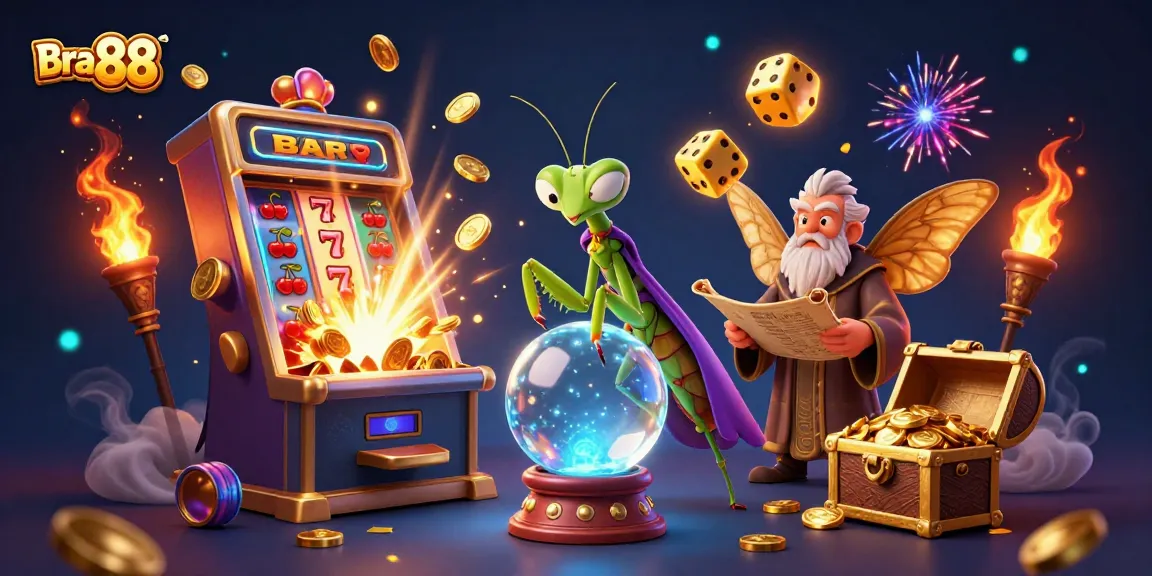 Experience luck with Bra 88 as vibrant characters and symbols fill this magical casino scene.