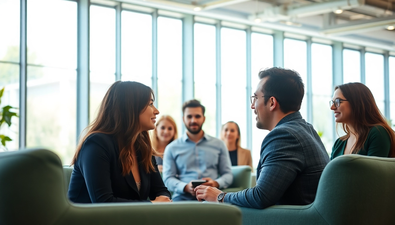 Exploring an Ideal Career in a vibrant office with professionals engaged in collaborative discussion.