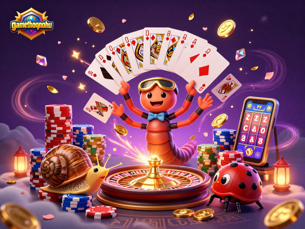 Experience gamethuongnohu with an engaging scene of a millipede dealer, vibrant casino elements, and exciting gameplay.