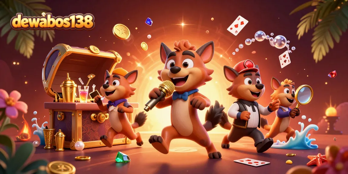 Experience a vibrant casino scene with dewabos138, showcasing hyenas entertaining and engaging in playful activities amidst dynamic magical elements.