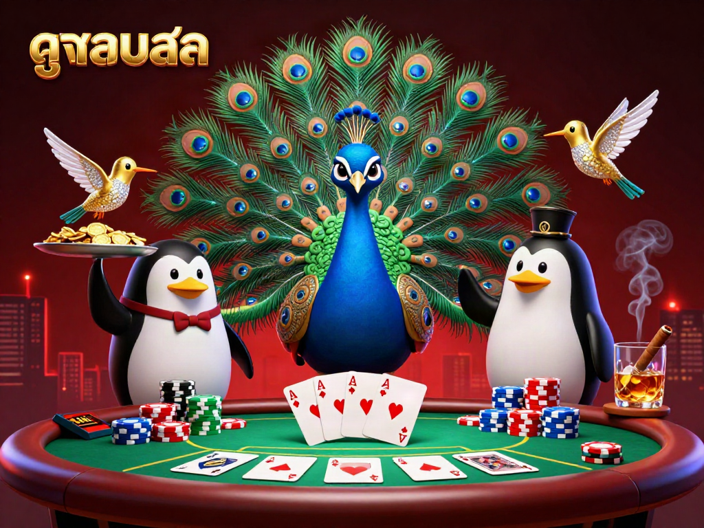 Experience high-quality ดูบอลสด with stunning 3D illustration featuring vibrant characters around poker elements.