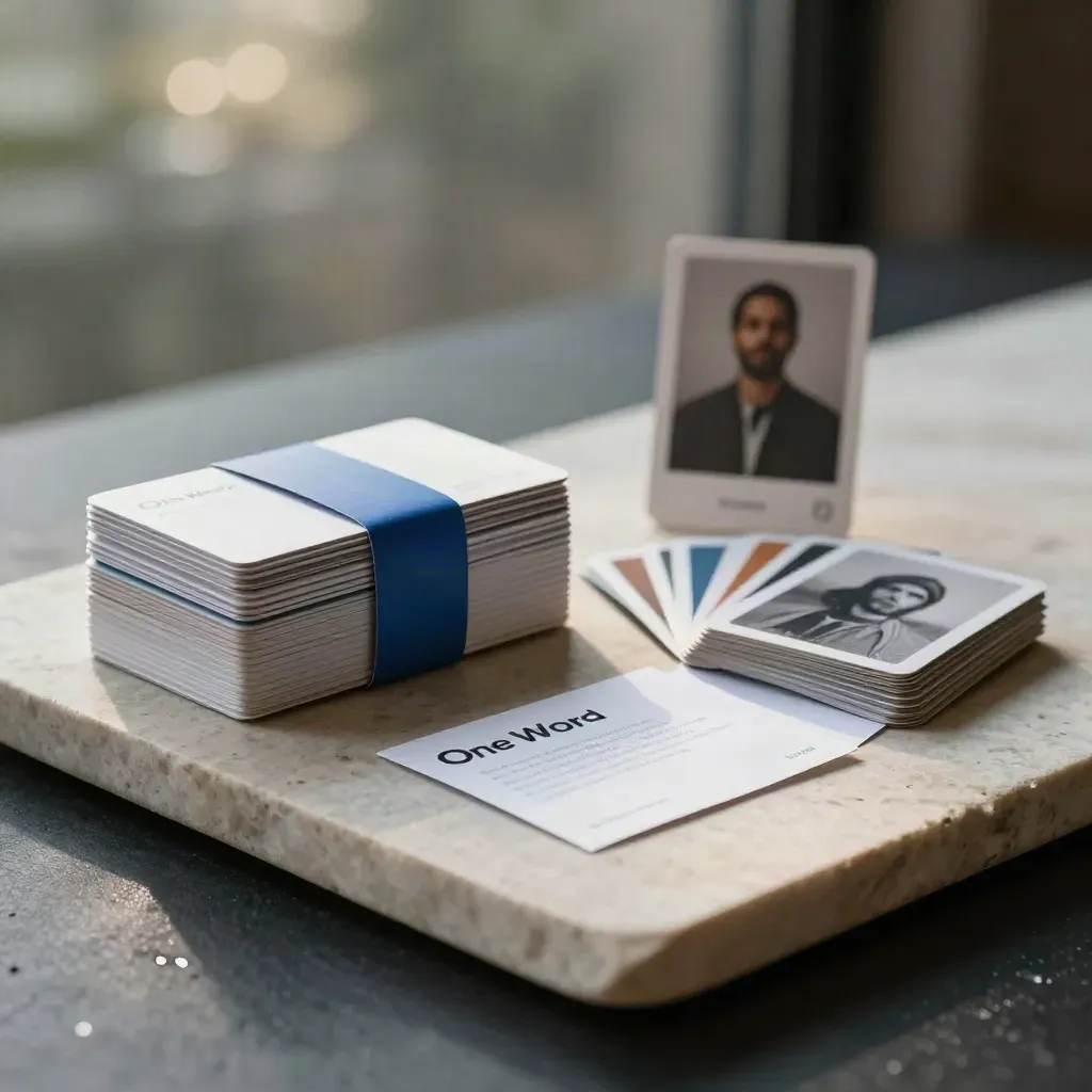 Cobalt-tied naming packs slide across pale stone with loose decks in bright post-rain light.