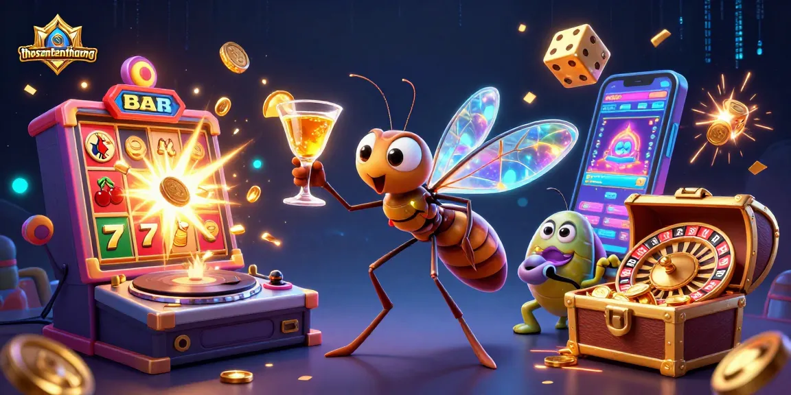 Engage in gaming excitement with thosantienthuong's vibrant casino scene featuring 3D characters and jackpot elements.