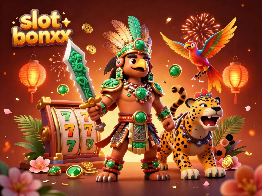Experience the thrill of slot bonuses with vibrant characters and dynamic gaming elements in this exciting 3D illustration.