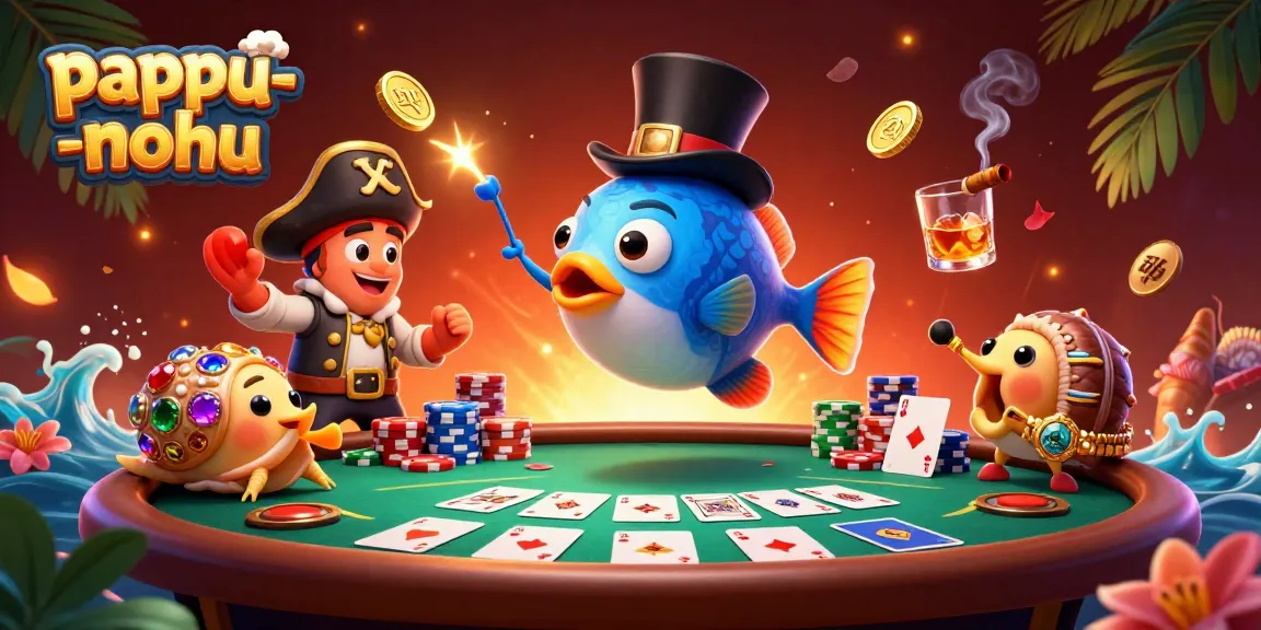 Pappu-nohu game illustration featuring vibrant anglerfish and poker elements for online gamblers.