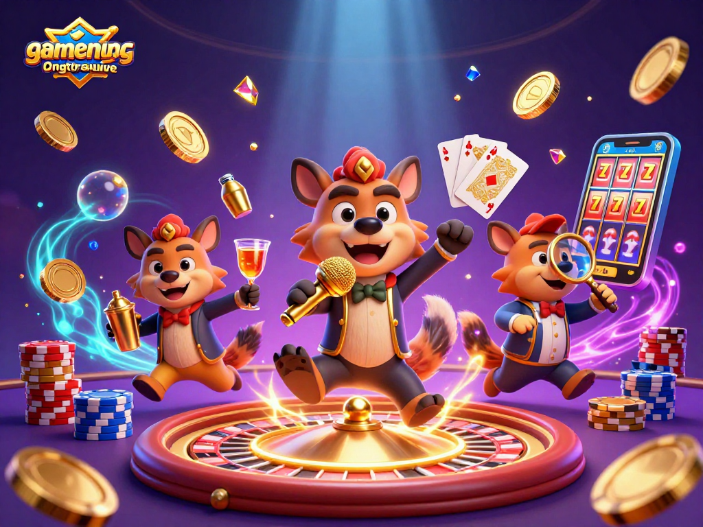 Engage in thrilling gameplay with gamenongtraivuive's vibrant casino scene featuring animated hyenas.