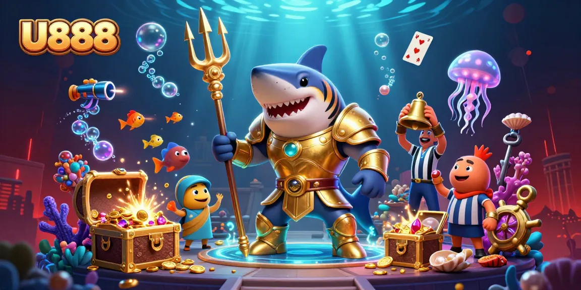 Experience the thrill of U888 with dynamic underwater casino action featuring a tiger shark and exciting game elements.