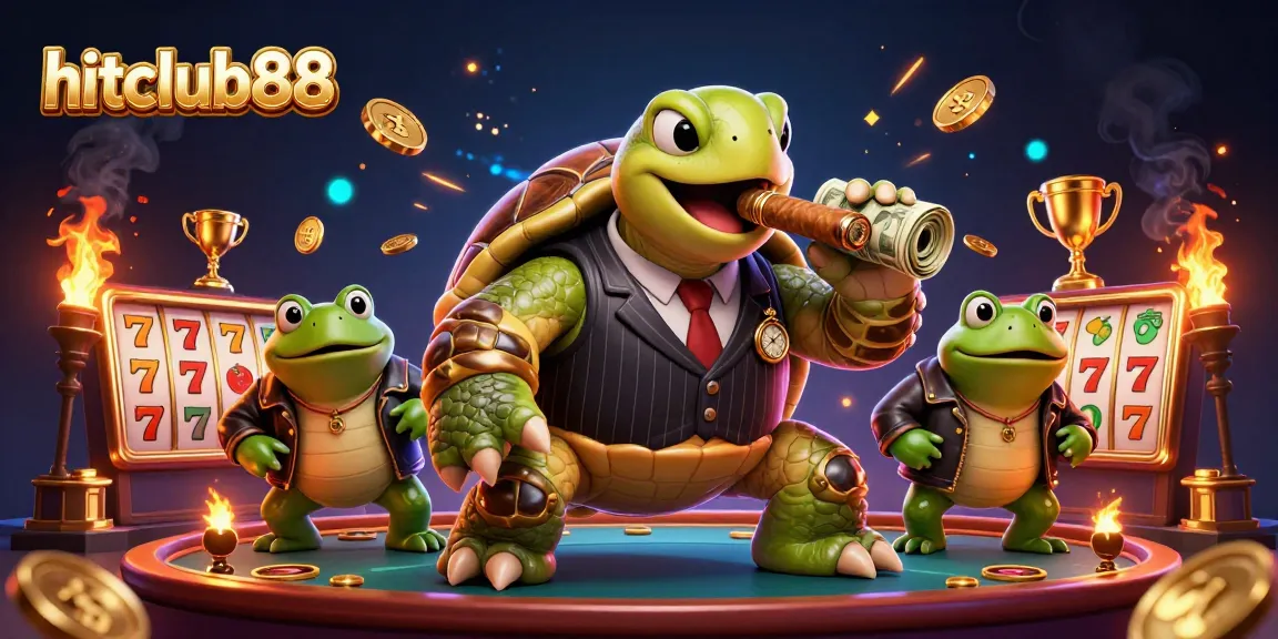 Experience big wins and excitement at hitclub88 with a vibrant 3D casino showdown featuring a turtle mobster.
