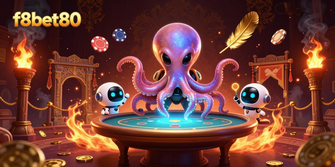 Experience the excitement of poker at f8bet80 with a vibrant alien-themed illustration.