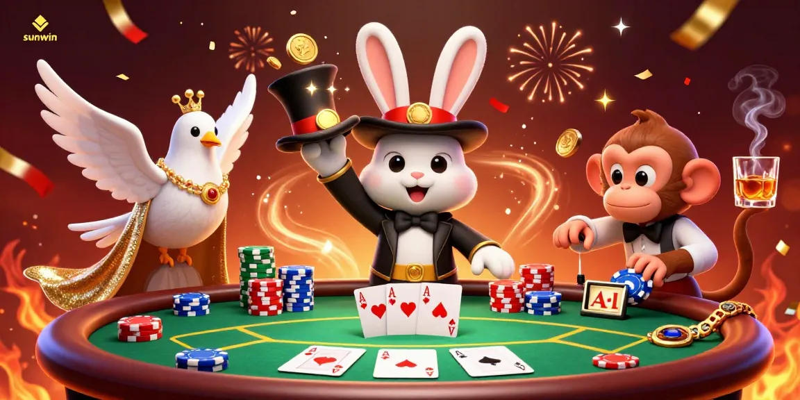 Experience the thrill of winning with sunwin's colorful casino magic featuring a magician rabbit and playful characters.