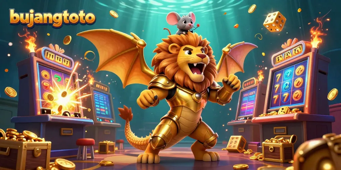 Experience thrilling wins with bujangtoto in this vibrant 3D casino adventure scene.