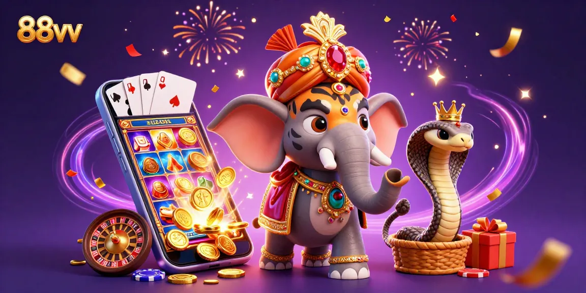 Spin and win with 88vv's vibrant 3D illustration showcasing a maharaja and casino elements.