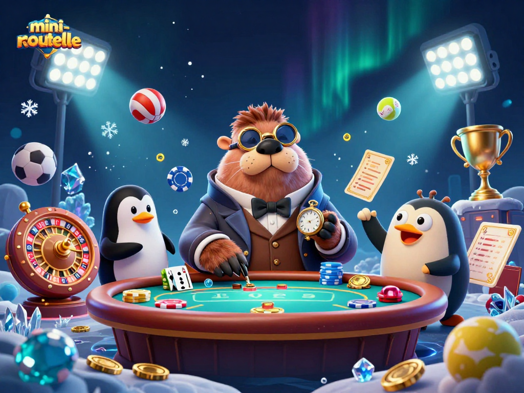 Experience the mini-roulette excitement as characters engage in a vibrant underwater casino scene.