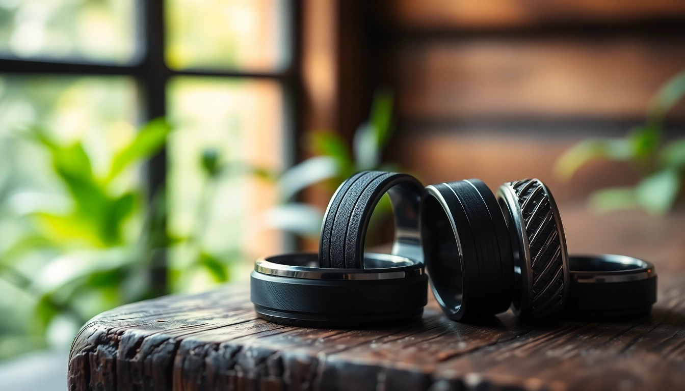 Showcase of Black Wedding Rings for Men highlighting modern designs and craftsmanship.