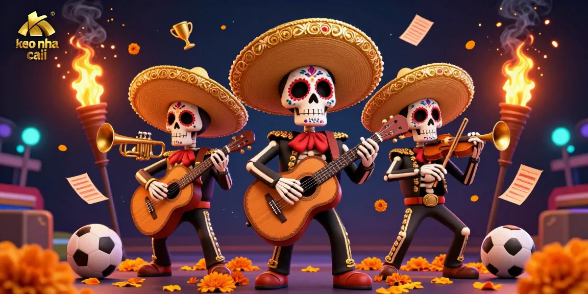 Engage with keo nha cai in vibrant 3D art featuring a lively mariachi band and dynamic sports betting elements.