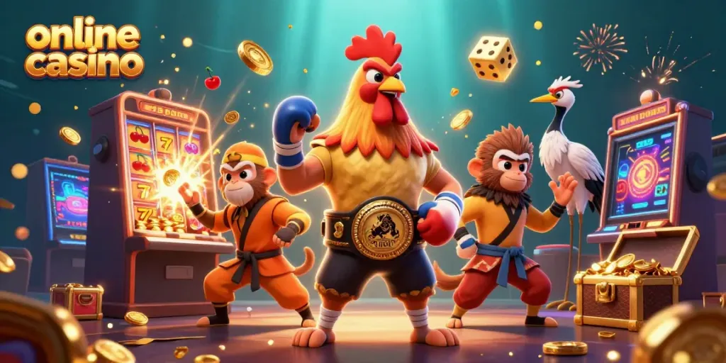 Experience an exciting online casino scene with vibrant characters and immersive game elements.