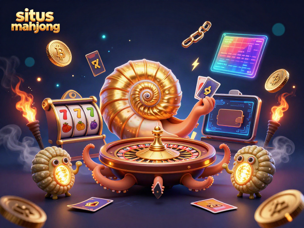 Win big on situs mahjong with dynamic 3D illustration of ancient nautilus engaging with exciting casino elements.