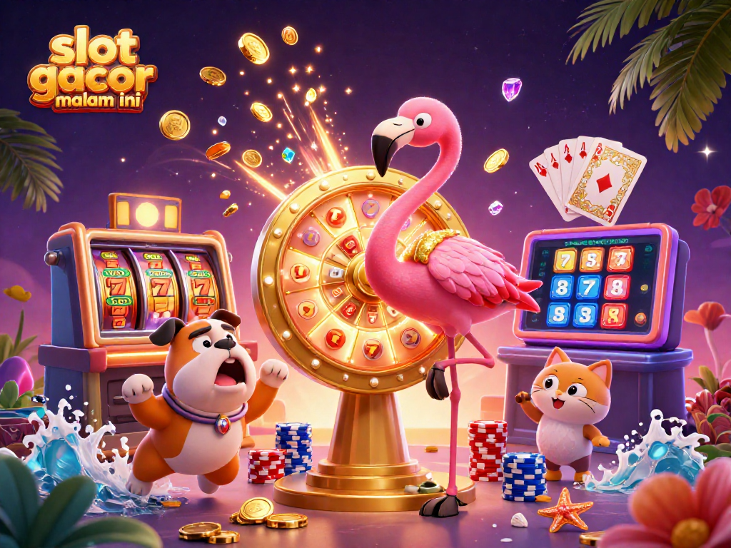 Experience the thrill of slot gacor malam ini with vibrant characters and gold-themed casino elements.