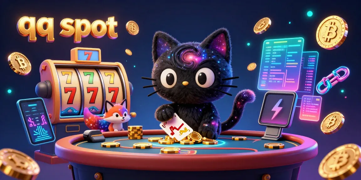 Engage with the cosmic energy of qq slot in a vibrant casino scene filled with animated slot elements and colorful characters.