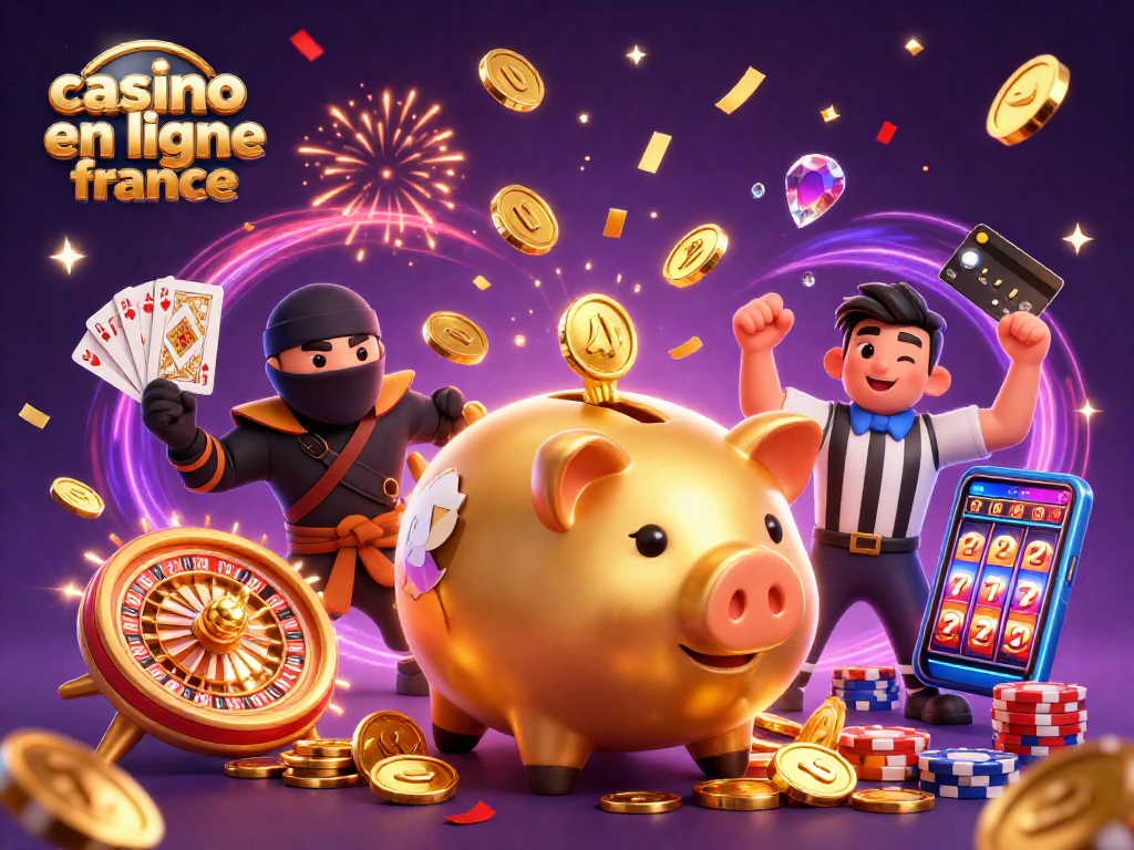 Plongez dans l'univers du casino en ligne France avec cette illustration captivante montrant un sumo en forme de tirelire.