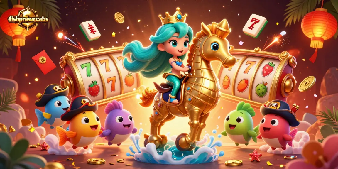 Experience thrilling wins with fishprawncrabs in this vibrant casino-themed 3D illustration.