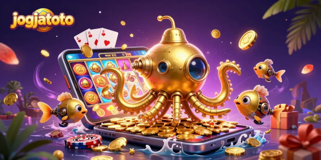 Experience thrilling gameplay at jogjatoto with a vibrant scene of treasure and casino excitement.
