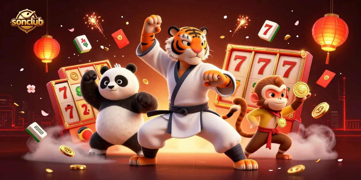 sonclub introduces a vibrant casino experience with a kung fu tiger master and playful students.