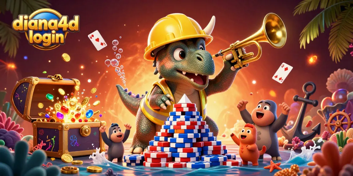 Engage with diana4d login in a vibrant cartoon scene showcasing gaming excitement and treasure