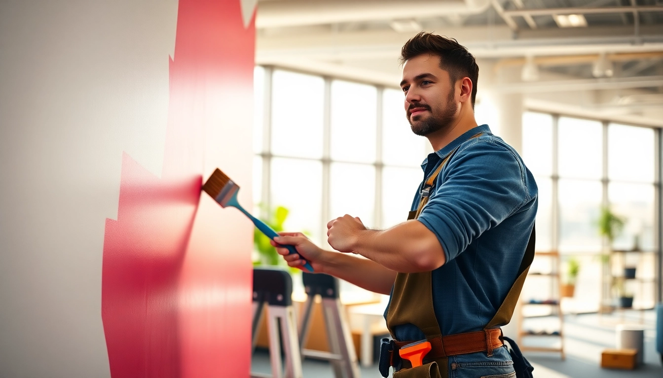 Enhance your workspace with commercial paint services showcased by a skilled painter.