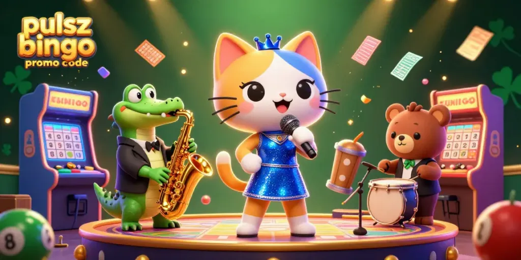 Pulsz bingo promo code highlights an exciting bingo scene with charming cartoon characters and vibrant game elements.