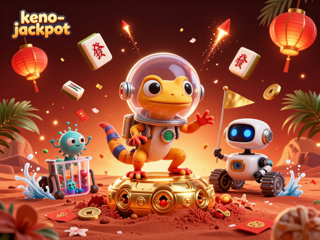 Experience the thrill of keno-jackpot with a Martian gecko discovering a hidden casino!