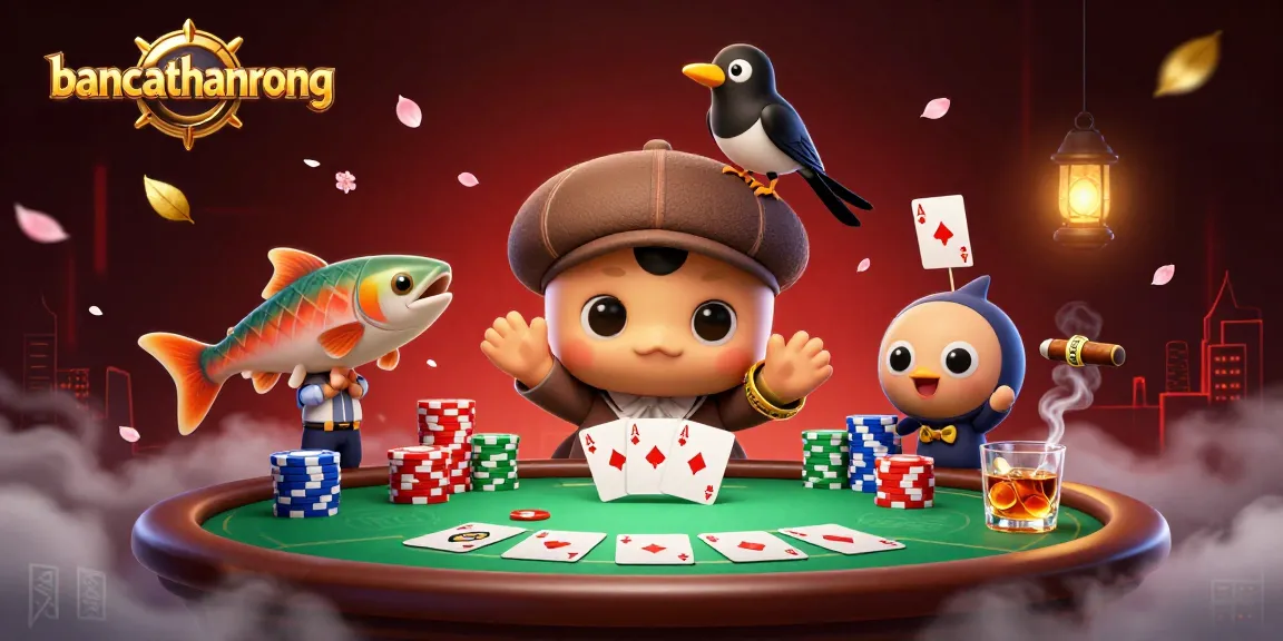 Bancathanrong showcases exciting poker action with cartoon characters and gaming elements in a vibrant scene.
