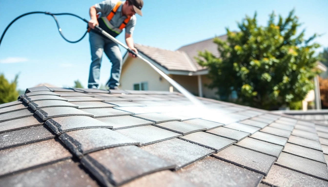 Effective roof cleaning in progress, showcasing professionals ensuring a clean and well-maintained roof.