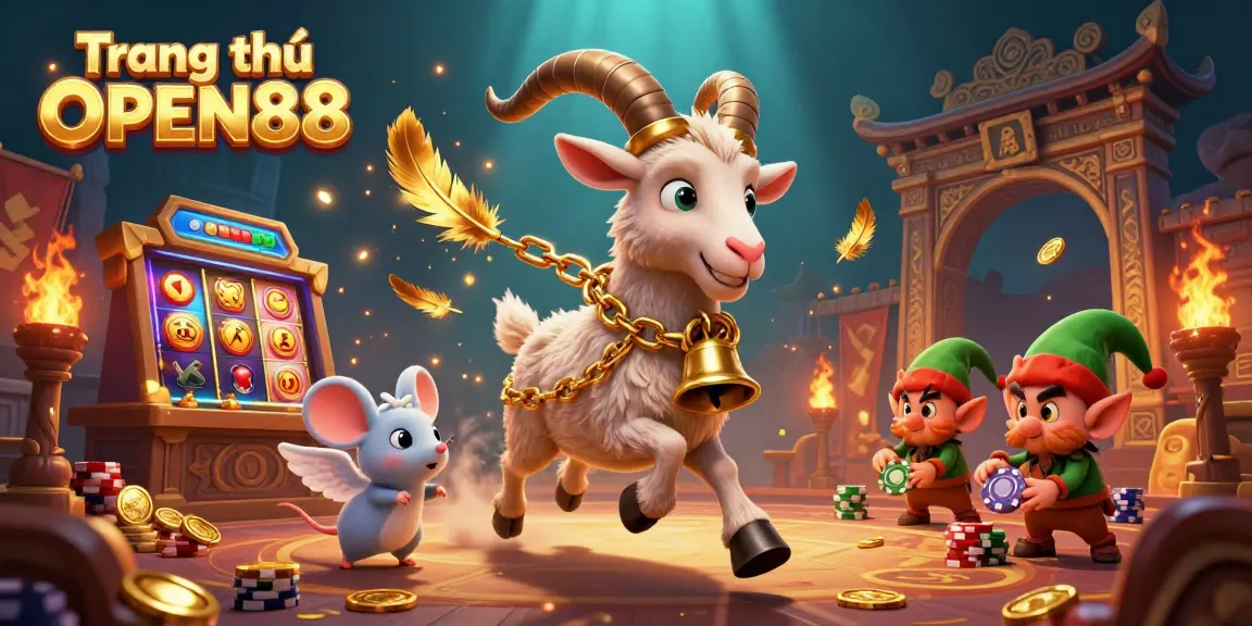 Engage in thrilling slot games at Trang chủ OPEN88 with festive characters and dynamic casino scene.