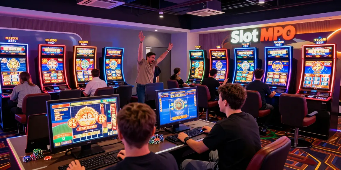Exciting online gaming atmosphere showcasing slot mpo machines and enthusiastic players.